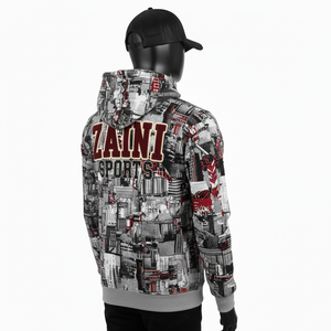 เสื้อมีฮู้ดซิปผ้าคอตตอนผ้าโพลีเอสเตอร์แบบปักลายกราฟิกในเมืองแบบ320พรีเมี่ยม - Product Image 4