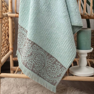 Serviette éponge Jacquard bambou menthe 50*90cm 70% bambou 30% coton mélange Extra doux haute absorption décoratif Sevim Style 500 GSM - Product Image 1