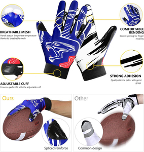 Gants de receveur de football américain professionnels, logo personnalisé, paume complète, adhérence en silicone, gants d'entraînement, gants de football collants - Product Image 6