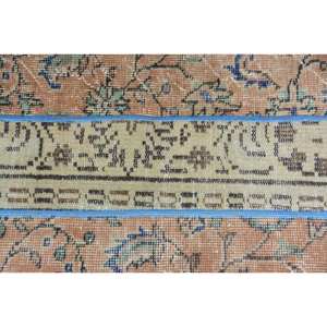 Alfombra turca vintage de lana hecha a mano azul beige de 1,6x4,6 pies con patrón abstracto de forma rectangular de altura de pila de felpa para dormitorio - Product Image 5