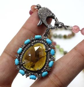 Plata de Ley 925 turmalina amarilla Natural piedra de corte facetado colgante de turquesa de Arizona collar redondo de turmalina múltiple - Product Image 5