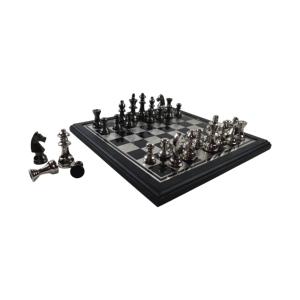 Metal <b>Wood</b> Design <b>Chess</b> <b>Set</b> With Shiny Finishing and Colored Silver Black Combo Decor Mind Game Wooden <b>Chess</b> Game - Product Image 1