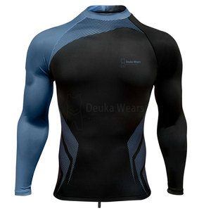 Ropa de gimnasio de secado rápido para hombre, ropa de gimnasio de manga larga con logotipo personalizado de talla grande hecha de material de LICRA liso - Product Image 1