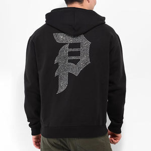 Sweat à capuche surdimensionné personnalisé noir avec logo en strass lettre P Streetwear Pull en coton lourd pour homme Mode Hip Hop Vêtement d'automne - Product Image 3