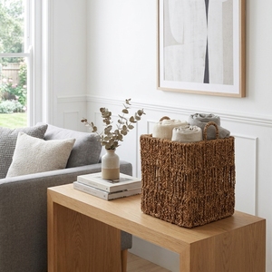 Natural Hand Woven Seagrass Water Hyacinth Square Storage <b>Basket</b> Arch Handle <b>Cube</b> Shelf Organizer Setup Decor Pure Art Design - Product Image 5