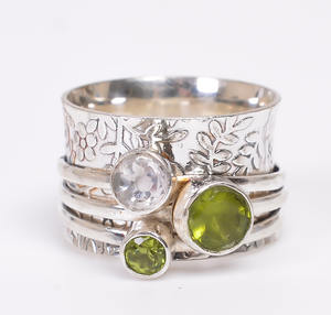 Natural Peridot Honeybee <b>Spinner</b> <b>Ring</b>, Peridot Jewelry, Women Jewelry, 925 Sterling Silver Plated <b>Ring</b>, Women Gift Jewelry - Product Image 2