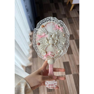 Espejo de mano decorado con conchas variadas, perfecto para amantes de la playa, herramienta de belleza compacta con sensación tropical - Product Image 6