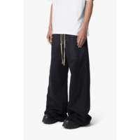 Pantalones Rave Negros con Capas de Gasa, Corte Oversize, Entrepierna Extendida