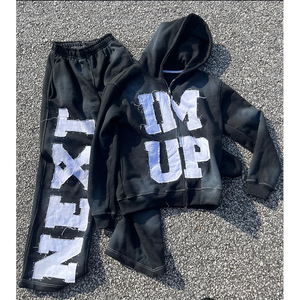 Survêtements zippés personnalisés très vendus ensemble sweat à capuche et pantalon de survêtement délavés à l'acide survêtement évasé pour hommes et femmes - Product Image 1