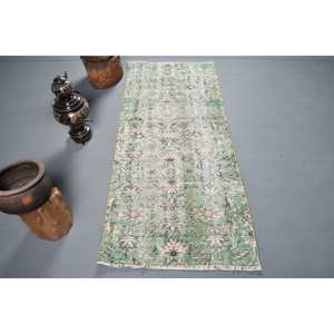 Alfombra de lana blanca y verde de 2,6x6 pies vintage, alfombra clásica turca de gran área rectangular para pasillo, patrón abstracto, modelo de respaldo de látex, alfombra para habitación - Product Image 1