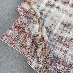 7x9 ft Rug, Vintage Turkish Rug, <b>Red</b> Ikat <b>Wool</b> Rug - Product Image 4