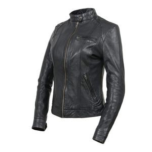Chaqueta de cuero Real para motocicletas a la moda, bolsillos interiores para mujer, chaqueta de cuero gruesa de invierno tejida de alta calidad, 10 Uds. - Product Image 2