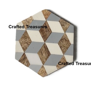 Ensemble de dessous-de-verre en bois d'acacia naturel avec gravure de lignes croisées, tapis et coussinets, ensemble de vaisselle pour le petit-déjeuner, le thé, le café et le vin - Product Image 3