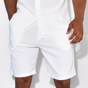 Conjunto de dos piezas de algodón para hombre, camiseta de manga corta con apertura de botones y pantalones cortos a juego, venta al por mayor - Product Image 4