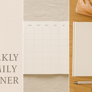 LABON Agenda familial hebdomadaire minimaliste avec couverture rigide en tissu beige Organisateur neutre élégant pour la maison, la <span class=keywords><strong>cuisine</strong></span> ou le bureau - Product Image 3