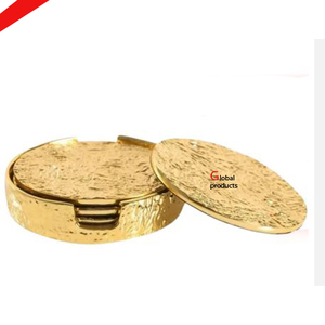 Posavasos de forma redonda con acabado dorado de aspecto real 2025 para restaurante y bar de hotel - Product Image 1