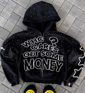 เสื้อฮู้ดผู้ชายแบบซิปรูดซิปมีฮู้ดทำจากพลอยเทียมมีฮู้ดสำหรับทุกเพศผ้าฝ้าย100% ออกแบบได้ตามต้องการ - Product Image 4