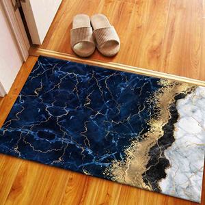 Tapis bleu marbré : imprimé abstrait avec accents dorés, entrée élégante, tapis doux non tissé - Product Image 1