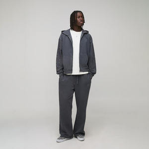 Conjunto de Sudadera con Capucha y Pantalones Deportivos de Algodón 100% con Pedrería para Hombre, Lavado Ácido, Talla Grande, Cierre Completo, Personalizado, Grueso - Product Image 1