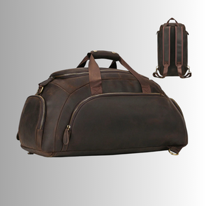 Bolso de viaje deportivo de cuero genuino de alta calidad, correas de hombro, cierre de cremallera de cuero de vaca de grano completo, multifunción Weekender - Product Image 1