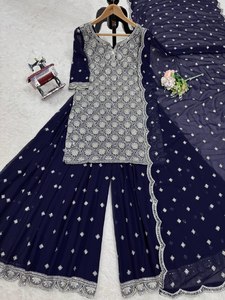 Hermosa Top Party Wear-Plazzo Y Dupatta Con Hilo Con Trabajo De Secuencia - Product Image 6