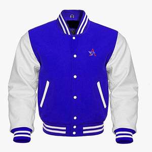 เสื้อแจ็คเก็ตเบสบอลวินเทจสำหรับผู้ชาย แขนหนัง ปักลายทาง ฤดูใบไม้ร่วง ฤดูหนาว  ผ้าขนสัตว์  พร้อมตัวอักษร - Product Image 1