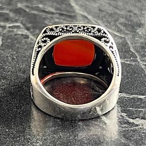 Anillo de Plata de Ley 925 Hecho a Mano con Estilo Floral para Hombre, Anillo Cuadrado de Plata con Gema de Ágata Roja, Corte Único, Joyería Fina para Hombre - Product Image 6