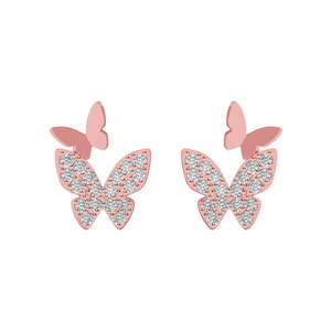 NOVAMART Fine Premium 925 Sterling <b>Silver</b> <b>Stud</b> <b>Earrings</b> for Women Girls Rose Gold Butterfly Heart Flower Shapes Diamond Encruste - Product Image 1