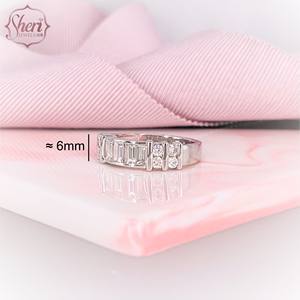 Anillo de Diamantes Naturales de Corte Brillante Redondo y Baguette, Estilo Banda, Oro Blanco Sólido de 18K, Color F-G, Claridad VS2-SI1, para Mujer, Sheri Jewels - Product Image 2