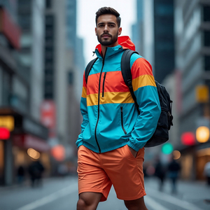 Ensemble coupe-vent multi-panneaux OEM pour hommes, sweat à capuche imperméable et fermeture éclair, ensemble coupe-vent de couleur unie, short pour hommes - Product Image 6