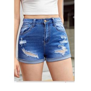 กางเกงขาสั้นผ้ายีนส์แบบรัดรูปเอวสูงของผู้หญิง2024ฤดูร้อนกางเกงซักสบายขาด - Product Image 3