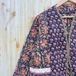 เสื้อแจ็กเก็ตผ้าฝ้ายบุนวมพิมพ์ลายดอกไม้สำหรับผู้หญิงเสื้อโค้ทกระดุมเสื้อแจ๊กเก็ตลำลองผ้าเจอร์ซีย์ใส่ได้ทุกฤดู - Product Image 1