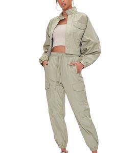 Conjunto Deportivo Casual para Mujer con Logotipo Personalizado OEM, Chaqueta Corta con Cremallera, Pantalones Deportivos, Chaqueta Cortavientos, Talla Grande, 2026 - Product Image 1