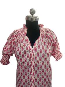 Blusa de algodón 100% para mujer bloque de mano impreso Rosa Floral tradicional artesanía india suave Top camisetas sin mangas para mujer - Product Image 5