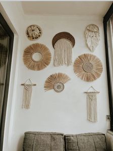 Plaque décorative murale en rotin naturel fait main avec franges, style bohème - Product Image 3