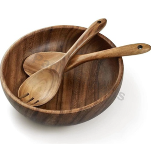 Bol à fruits en bambou de luxe poli, design écologique, plat de service pour salade de fête, grande taille - Product Image 1