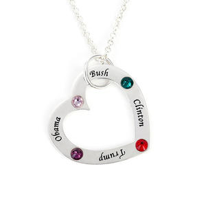 Collar Familiar de Plata de Ley Jeulia con Corazón y Piedras de Nacimiento - Diseño Geométrico Moderno - Product Image 1