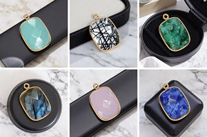 Aqua Calcedonia cojín rectángulo bisel piedra preciosa encanto colgante joyería moda colgante hecho a mano para mujeres que hacen joyería DIY - Product Image 2