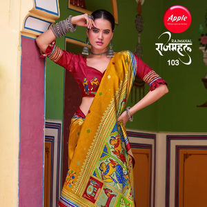 Radiant Royalty in Yellow: El Kozi Silk Yellow Rajmahal Saree es una mezcla perfecta de lujosa tela de seda Kozi, tejido exquisito - Product Image 1