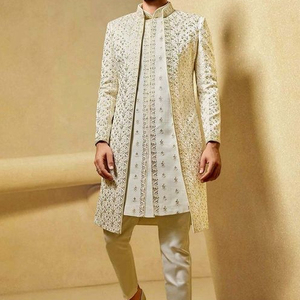 NEW ELEGANT and BEAUTIFUL EMBROIDERY on SHERWANI WITH SILK FABRIC & ALSO MATCHING SHOE WITH DRESS for PARTY-WEAR/WEDDING @ 2023 - Product Image 1