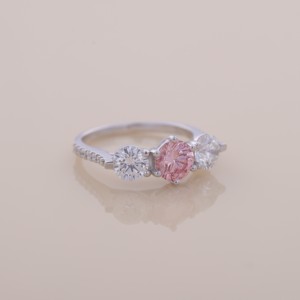 IGI Certified Round Pink Diamond Three <b>Stone</b> Engagement & Wedding Ring In 14K White / Rose & Yellow Gold - Product Image 5