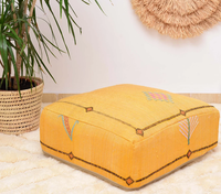 Jaune Cactus Soie Tapis Pouf Marocain À La Main Carré Ottoman Traditionnel Décor À La Maison pour Chambre En Plein Air Bohème Soie Coussins