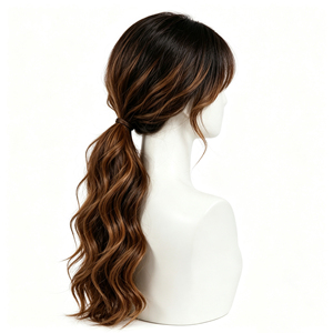 Peluca sintética larga y ondulada para mujer, pelucas marrones ombré con flequillo, resistente al calor, para uso diario y de fiesta - Product Image 6
