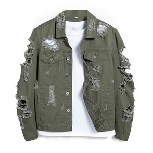 Veste en jean bleu délavé sur mesure de haute qualité 2025 pour hommes, designs OEM, vente en gros, col montant à capuche - Product Image 1