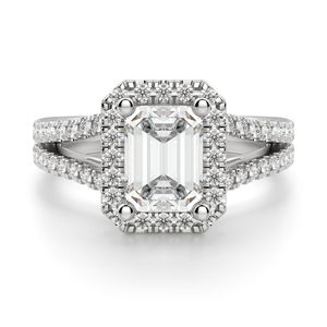 Bague de fiançailles Halo Moissanite à tige fendue taille émeraude - Product Image 5