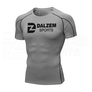 Venta caliente de los hombres de compresión Ropa para correr Gimnasio Tops 100% Poliéster O-cuello Medias mangas Logotipo personalizado Camisas de tela estirable - Product Image 4