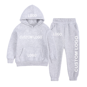 Ensemble survêtement en molleton personnalisé pour enfants avec logo, sweat à capuche et pantalon de jogging assorti, ensemble deux pièces pour garçons et filles, coton doux, chaud et décontracté - Product Image 6