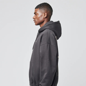 Stylish Men's Oversize Fleece Hoodie with Zipper Solid Pattern Winter Sports Fitness Wear Customized Plain Dyed Hooded Collar - Product Image 3