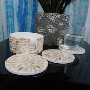 Wholesale BSCI passed factory <b>black</b> natural slate round scoaster table ware factory price in India material horn wood bone resin - Product Image 1