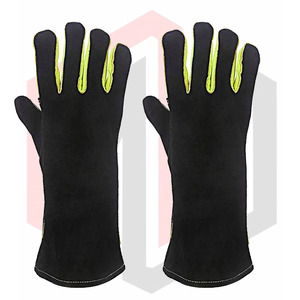 Gants de travail mécaniques en cuir de vachette fendu le plus vendu vert fluo-noir en couleur et logo personnalisés pour unisexe - Product Image 6